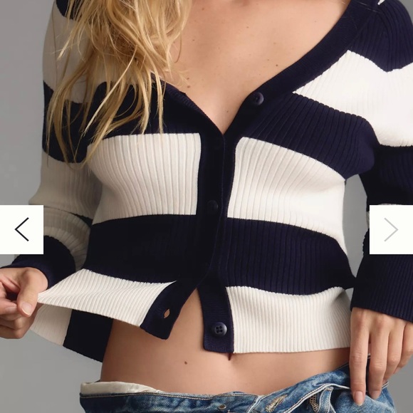 Maeve Striped Slim Rib Cardigan Sweater - Picture 4 of 4